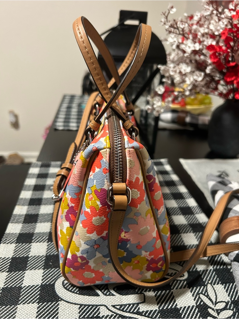 Coach Peyton Floral Bennett Leather Mini Satchel in Multi Pink Coral Like New! - Picture 5 of 16